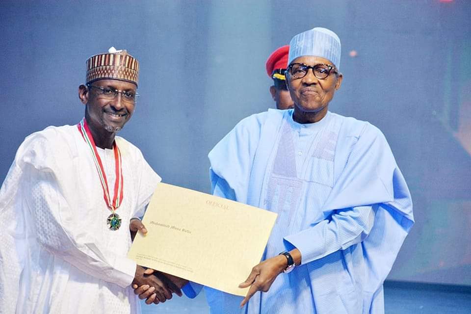 FCT Minister Muhammad Musa Bello conferred with the National Honours Award CON by President Buhari